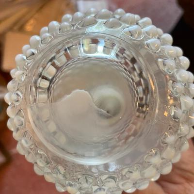 Fenton opalescent moonstone hobnail perfume bottle w/stopper