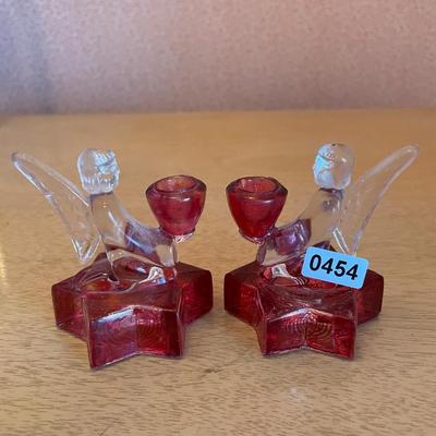1940’s flashed cranberry glass angel on star base