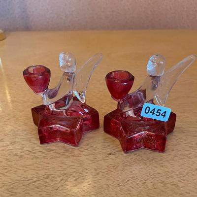1940’s flashed cranberry glass angel on star base