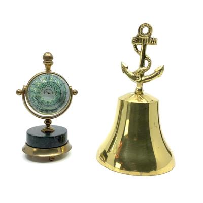 909 Brass Anchor Bell & West End Watch /Compass Desk Clock