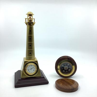 912 Wooden Box Compass with Lighthouse Desk Clock