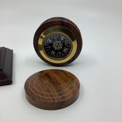 912 Wooden Box Compass with Lighthouse Desk Clock