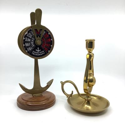 914 Ships Brass Candlestick with Small Telegraph