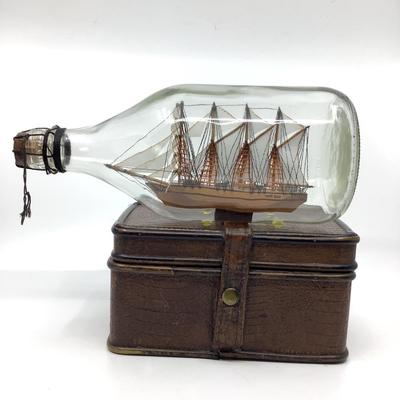 907 Ship in the Bottle and Faux Leather Box