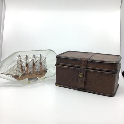 907 Ship in the Bottle and Faux Leather Box