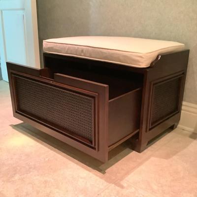 926 Mahogany & Cane Storage Bench with Cushion
