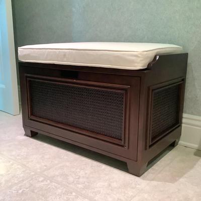 926 Mahogany & Cane Storage Bench with Cushion