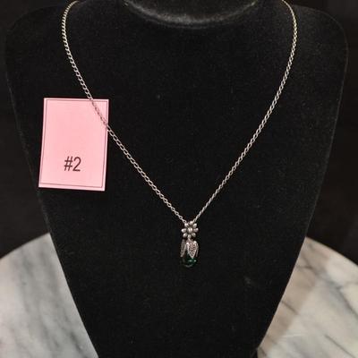 925 Sterling Green Glass Pendant w/ 925 Chain 18”, 2.4g
