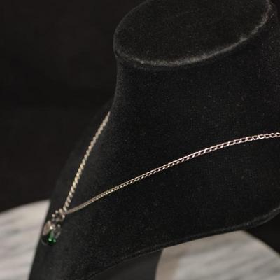 925 Sterling Green Glass Pendant w/ 925 Chain 18”, 2.4g