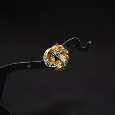 Gold-Tone 925 Sterling Stud Earrings w/ Diamond Chips 2.2g