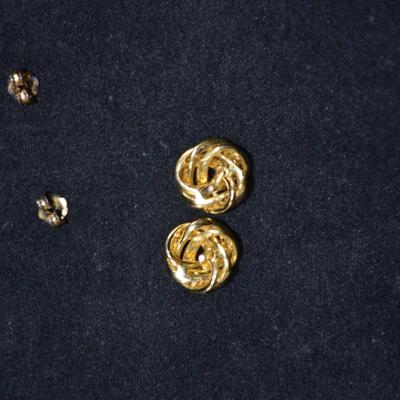 Gold-Tone 925 Sterling Stud Earrings w/ Diamond Chips 2.2g
