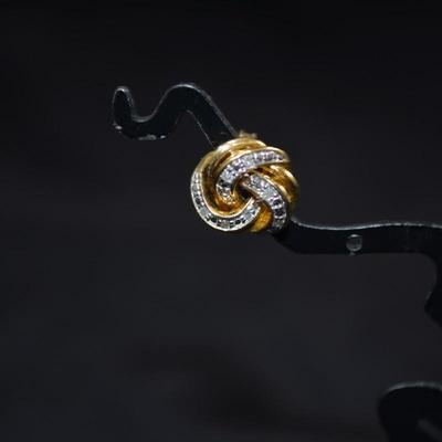 Gold-Tone 925 Sterling Stud Earrings w/ Diamond Chips 2.2g
