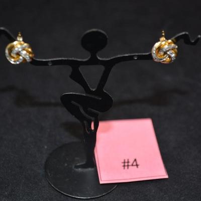 Gold-Tone 925 Sterling Stud Earrings w/ Diamond Chips 2.2g