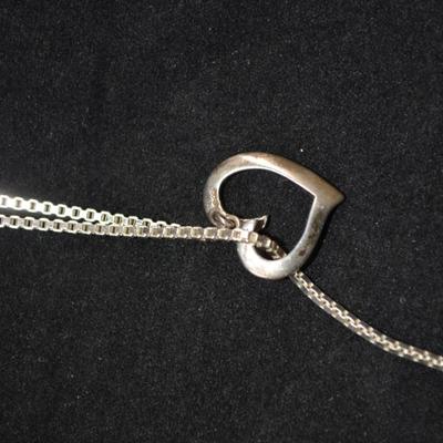 925 Sterling Heart Lariat Necklace w/ Cultured Pearl 20”, 3.4g