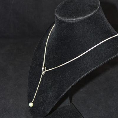 925 Sterling Heart Lariat Necklace w/ Cultured Pearl 20”, 3.4g