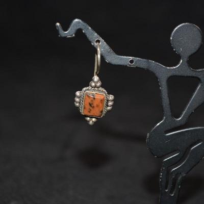 925 Sterling w/ Mahogany Agate Drop Earrings 2.1g