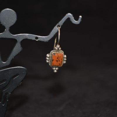 925 Sterling w/ Mahogany Agate Drop Earrings 2.1g