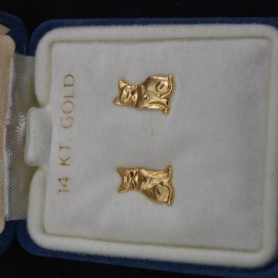 14k Gold Cat Earrings w/ 14k Posts & Backs 0.7g