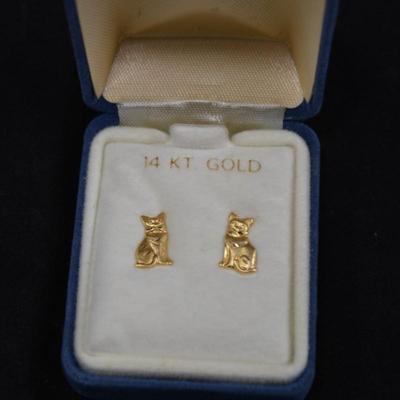 14k Gold Cat Earrings w/ 14k Posts & Backs 0.7g