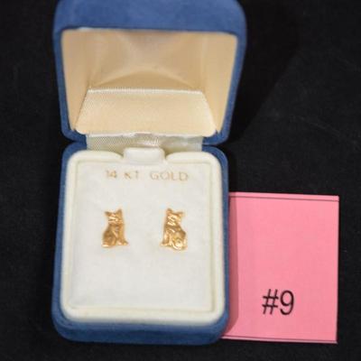 14k Gold Cat Earrings w/ 14k Posts & Backs 0.7g