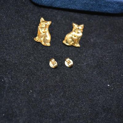 14k Gold Cat Earrings w/ 14k Posts & Backs 0.7g