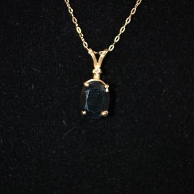 14k Gold Topaz Pendant w/ 14k Chain 16”, 1.9g