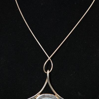 925 Serpentine Chain w/ Sterling Roman Glass Pendant 16”, 12.3g