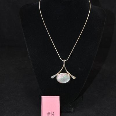 925 Serpentine Chain w/ Sterling Roman Glass Pendant 16”, 12.3g