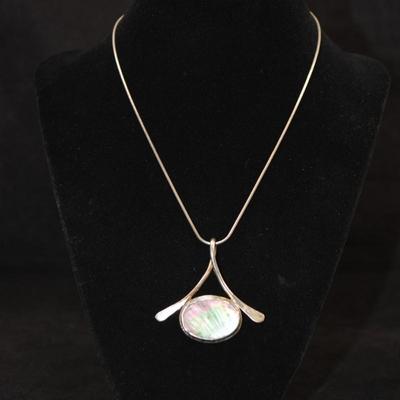 925 Serpentine Chain w/ Sterling Roman Glass Pendant 16”, 12.3g