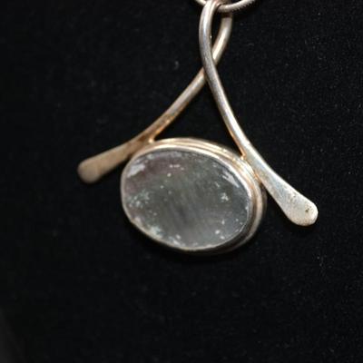 925 Serpentine Chain w/ Sterling Roman Glass Pendant 16”, 12.3g