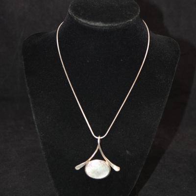 925 Serpentine Chain w/ Sterling Roman Glass Pendant 16”, 12.3g