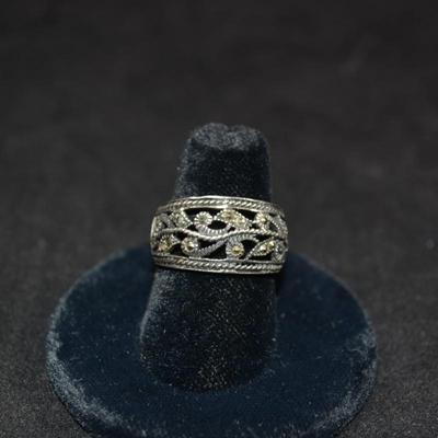 Vintage 925 Sterling Marcasite Filigree Ring Size 7, 3.6g