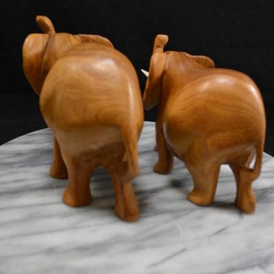 Pair of Carved Wooden Elephants w/ Bone Tusks, Africa 8”/7”