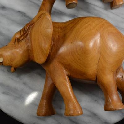 Pair of Carved Wooden Elephants w/ Bone Tusks, Africa 8”/7”