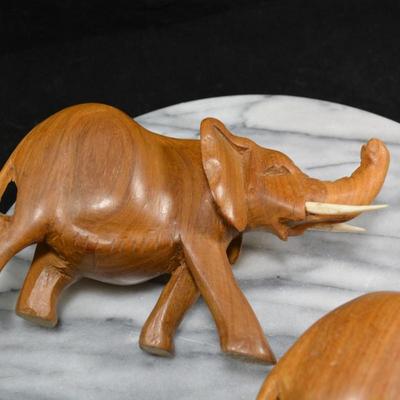 Pair of Carved Wooden Elephants w/ Bone Tusks, Africa 8”/7”