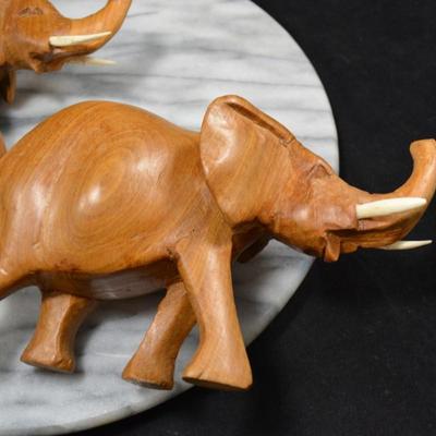 Pair of Carved Wooden Elephants w/ Bone Tusks, Africa 8”/7”
