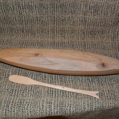 Vintage Hand Carved Canoe w/ Paddle 20.75”