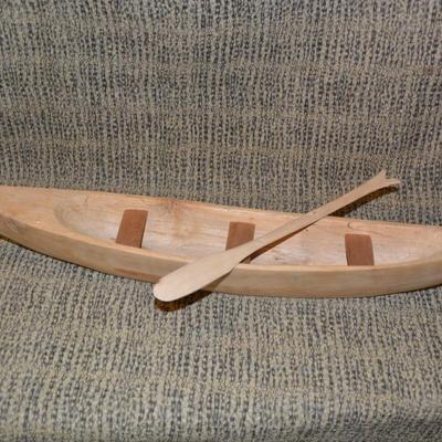 Vintage Hand Carved Canoe w/ Paddle 20.75”