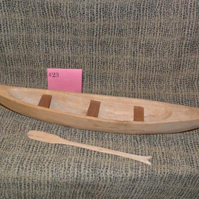 Vintage Hand Carved Canoe w/ Paddle 20.75”