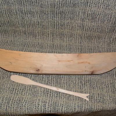 Vintage Hand Carved Canoe w/ Paddle 20.75”