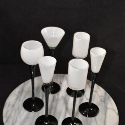 Set of 6 Black & White Long Stem Liqueur Glasses 7”