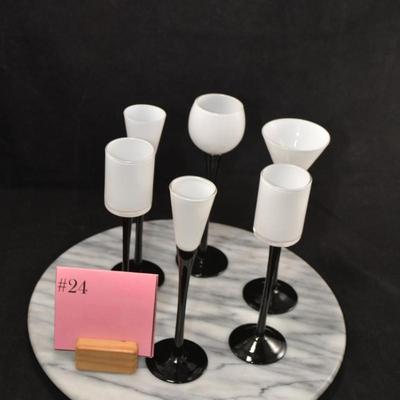 Set of 6 Black & White Long Stem Liqueur Glasses 7”
