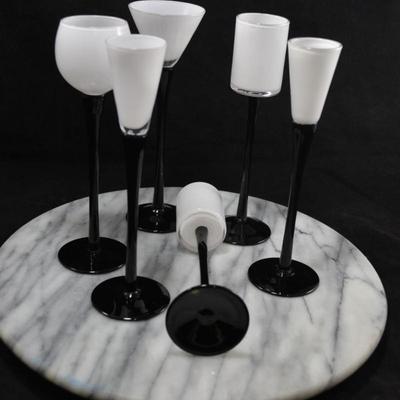 Set of 6 Black & White Long Stem Liqueur Glasses 7”