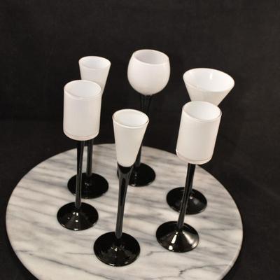Set of 6 Black & White Long Stem Liqueur Glasses 7”