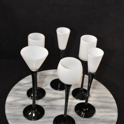 Set of 6 Black & White Long Stem Liqueur Glasses 7”