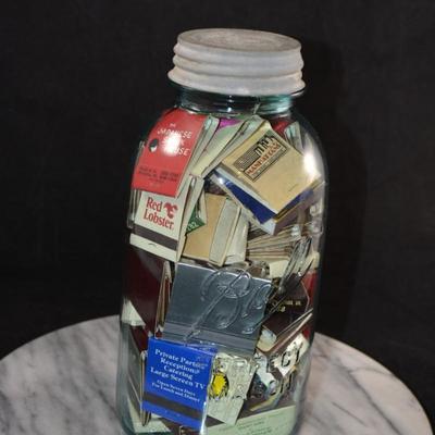 Old Ball Jar full of Matches From All Over 9.5”