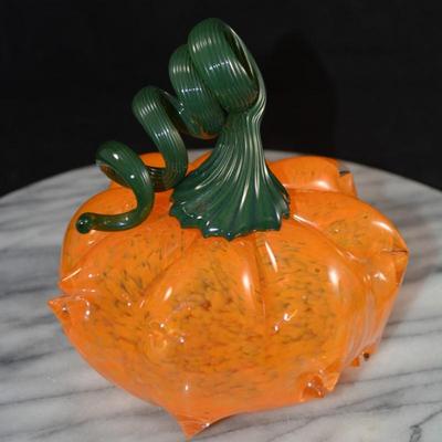 Art Glass Pumpkin w/ Twisty Stem 5.5” Tall