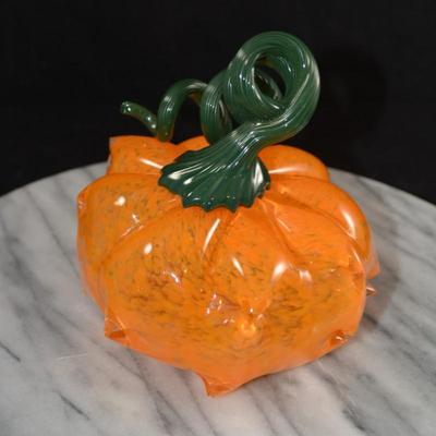 Art Glass Pumpkin w/ Twisty Stem 5.5” Tall