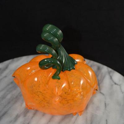 Art Glass Pumpkin w/ Twisty Stem 5.5” Tall