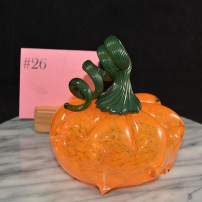 Art Glass Pumpkin w/ Twisty Stem 5.5” Tall